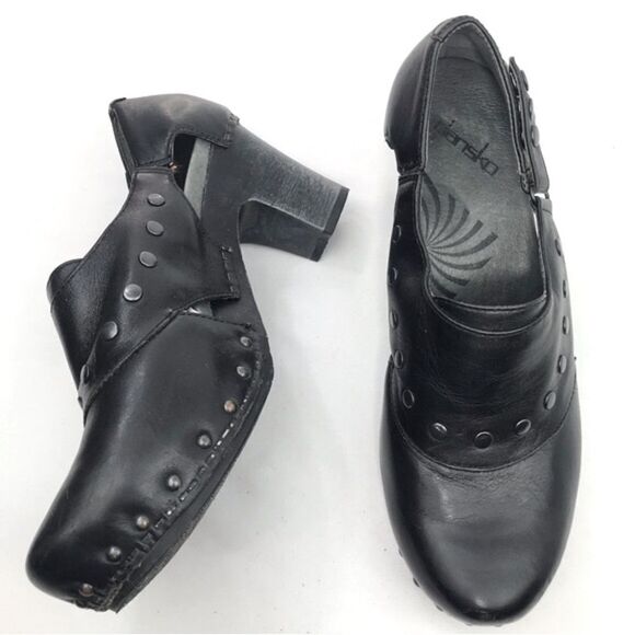 Dansko RYDER Black Leather Studded Heeled Platform Clogs - Picture 3 of 16